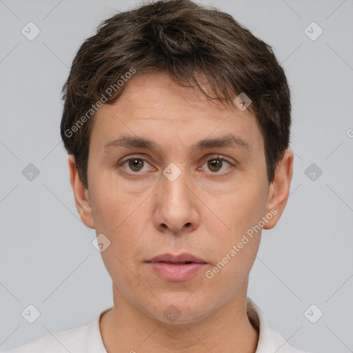 Neutral white adult male with short  brown hair and brown eyes