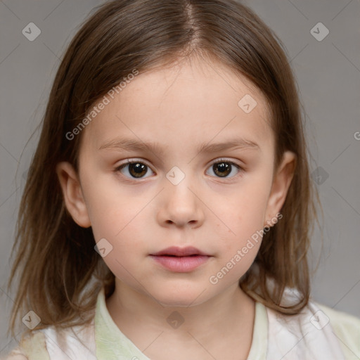 Neutral white child female with medium  brown hair and brown eyes