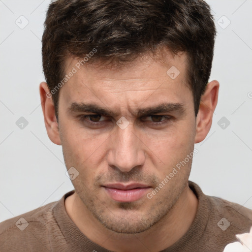 Neutral white adult male with short  brown hair and brown eyes