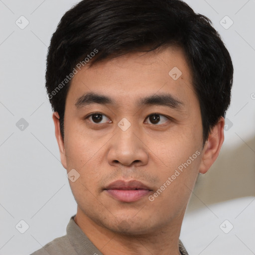 Neutral white young-adult male with short  black hair and brown eyes