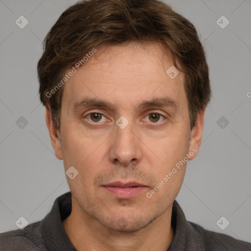 Neutral white adult male with short  brown hair and brown eyes