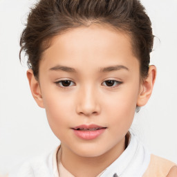 Joyful white child female with short  brown hair and brown eyes