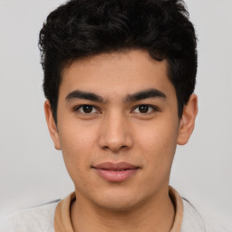 Neutral asian young-adult male with short  brown hair and brown eyes