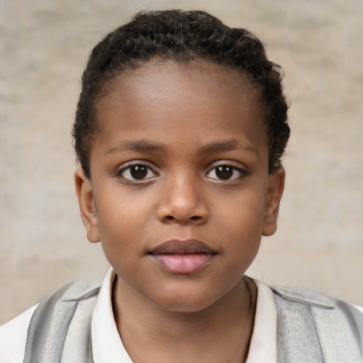 Neutral black child female with short  brown hair and brown eyes