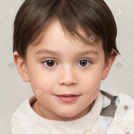 Neutral white child female with short  brown hair and brown eyes