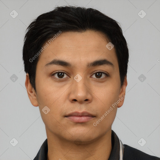 Neutral asian young-adult male with short  black hair and brown eyes