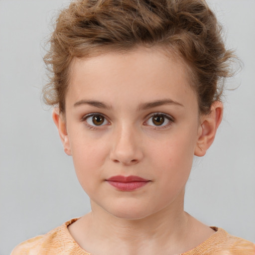 Neutral white child female with short  brown hair and brown eyes