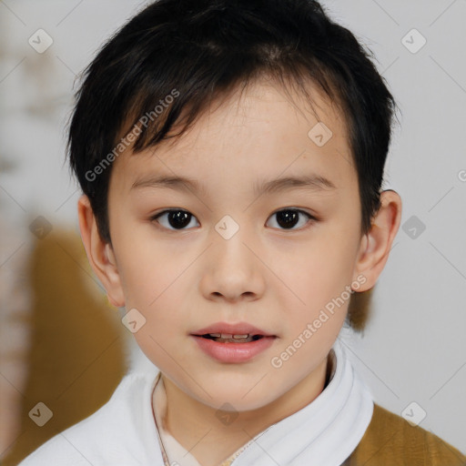 Neutral white child female with short  brown hair and brown eyes