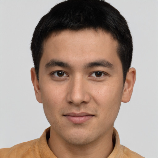 Neutral asian young-adult male with short  brown hair and brown eyes