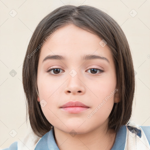 Neutral white child female with medium  brown hair and brown eyes