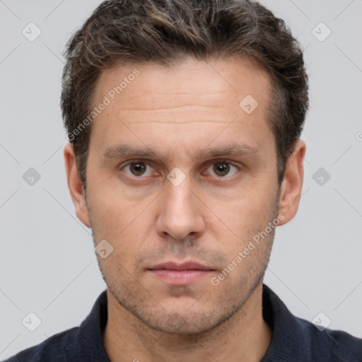 Neutral white adult male with short  brown hair and brown eyes