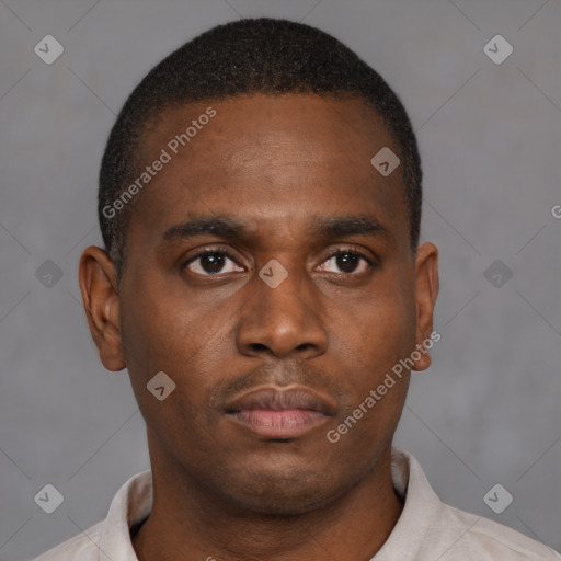 Neutral black young-adult male with short  brown hair and brown eyes