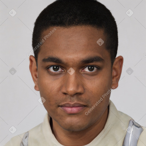 Neutral latino young-adult male with short  brown hair and brown eyes