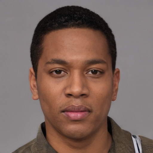 Neutral latino young-adult male with short  brown hair and brown eyes