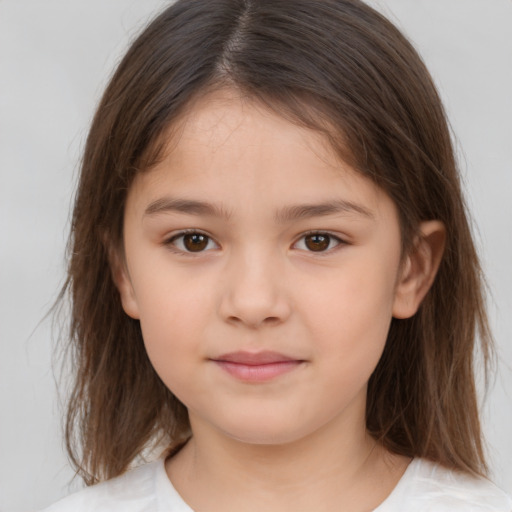 Neutral white child female with medium  brown hair and brown eyes