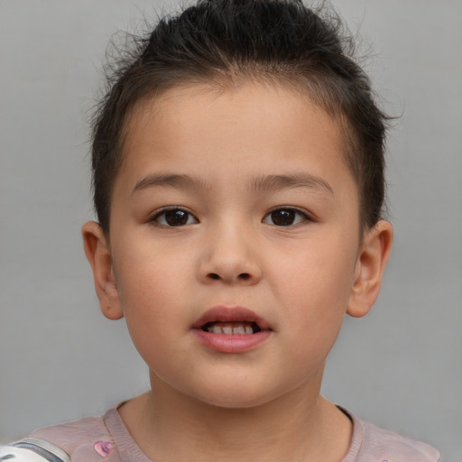 Neutral white child female with short  brown hair and brown eyes