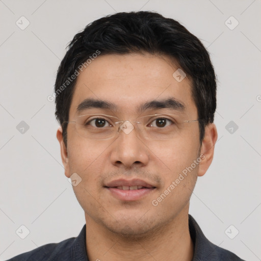 Neutral asian young-adult male with short  black hair and brown eyes