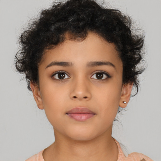 Neutral latino child female with short  brown hair and brown eyes