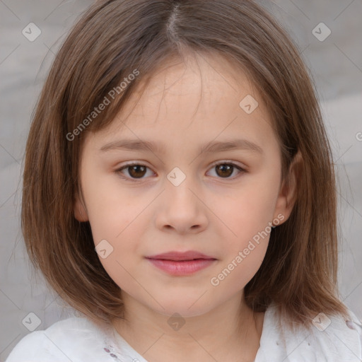 Neutral white child female with medium  brown hair and brown eyes