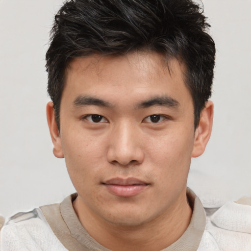Neutral asian young-adult male with short  brown hair and brown eyes