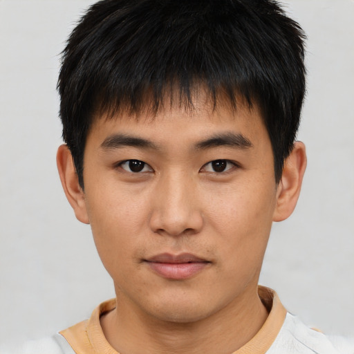 Neutral asian young-adult male with short  black hair and brown eyes