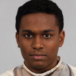 Neutral black young-adult male with short  brown hair and brown eyes