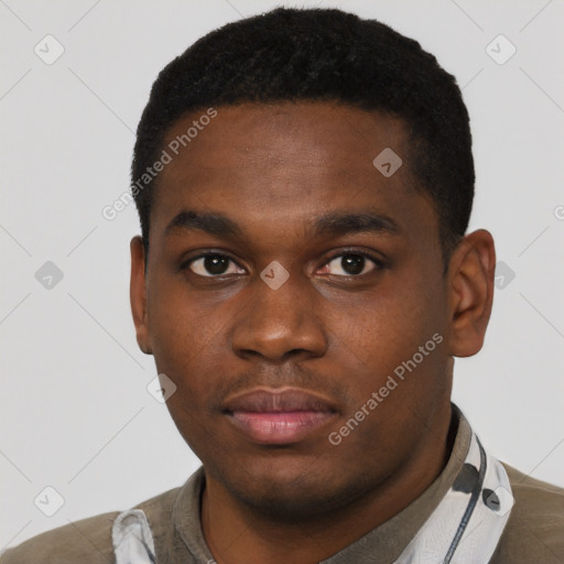 Neutral black young-adult male with short  brown hair and brown eyes