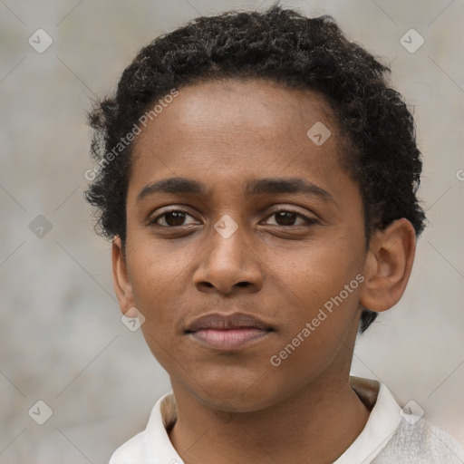 Neutral black young-adult female with short  brown hair and brown eyes