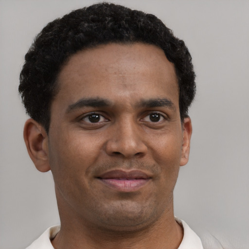 Neutral black young-adult male with short  brown hair and brown eyes