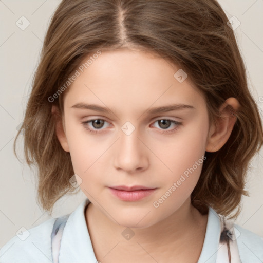 Neutral white child female with medium  brown hair and brown eyes