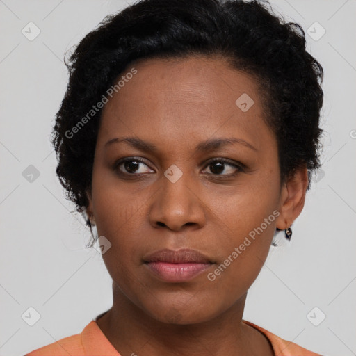 Neutral asian young-adult female with short  black hair and brown eyes