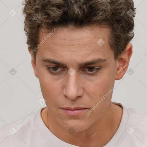 Neutral white adult male with short  brown hair and brown eyes