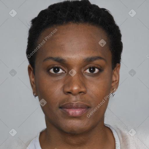 Neutral black young-adult female with short  brown hair and brown eyes