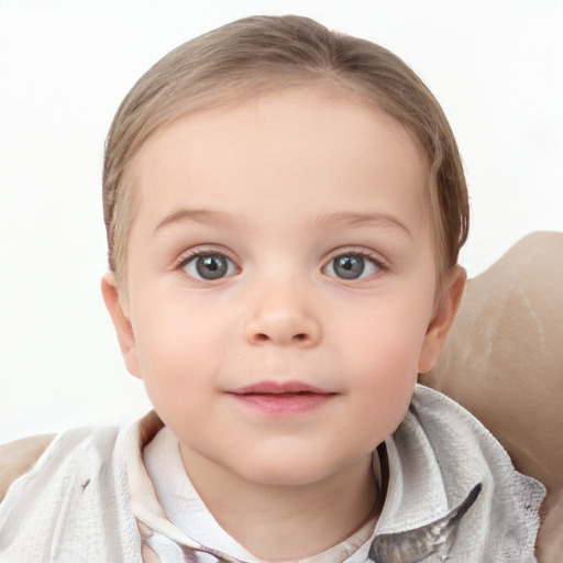 Neutral white child female with medium  brown hair and blue eyes