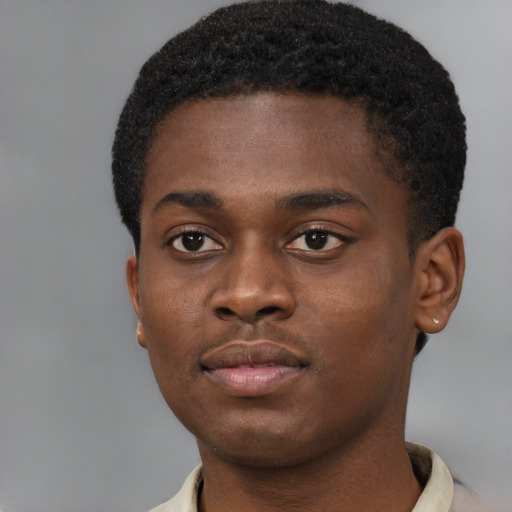 Neutral black young-adult male with short  brown hair and brown eyes