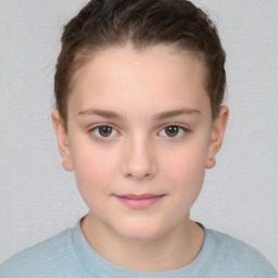 Neutral white child female with short  brown hair and brown eyes