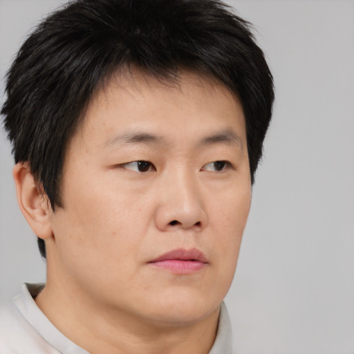 Neutral asian young-adult male with short  brown hair and brown eyes