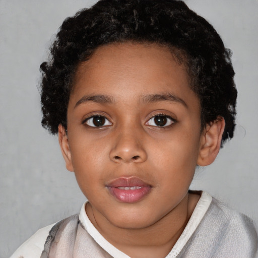 Neutral black child female with short  brown hair and brown eyes