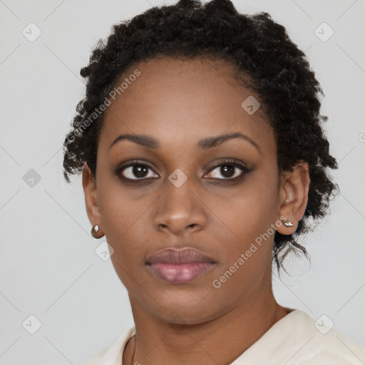 Neutral black young-adult female with short  brown hair and brown eyes