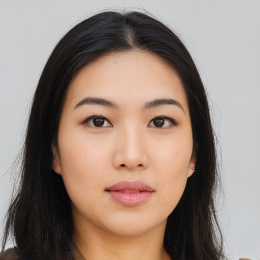 Neutral asian young-adult female with long  black hair and brown eyes