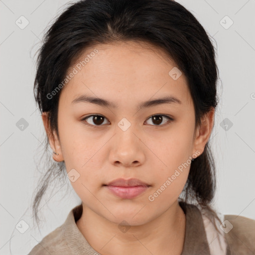 Neutral asian young-adult female with medium  brown hair and brown eyes