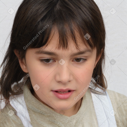 Neutral white child female with medium  brown hair and brown eyes