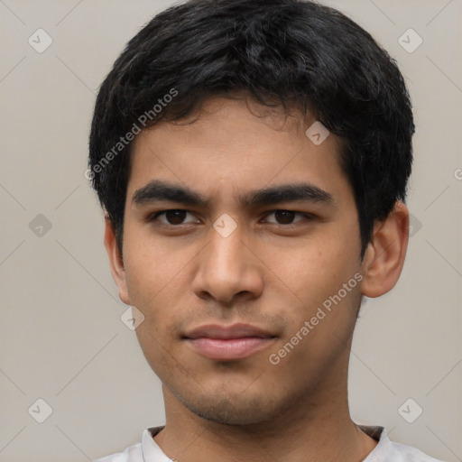 Neutral asian young-adult male with short  black hair and brown eyes