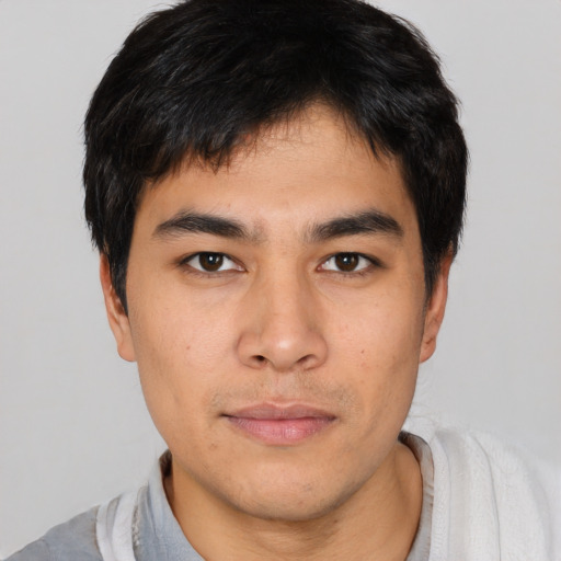 Neutral asian young-adult male with short  black hair and brown eyes