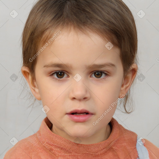 Neutral white child female with short  brown hair and brown eyes