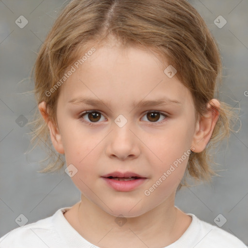 Neutral white child female with medium  brown hair and brown eyes