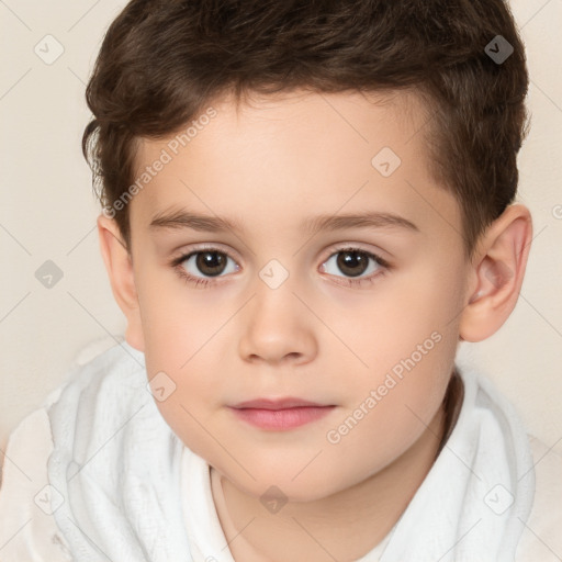 Joyful white child female with short  brown hair and brown eyes