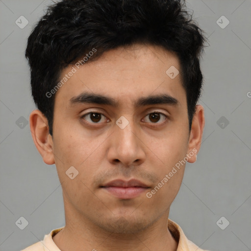 Neutral asian young-adult male with short  black hair and brown eyes