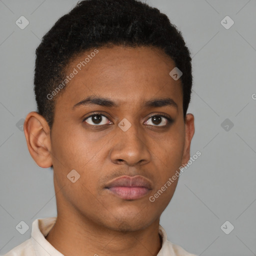 Neutral black young-adult male with short  brown hair and brown eyes