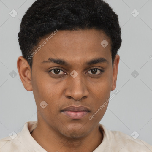 Joyful latino young-adult male with short  brown hair and brown eyes